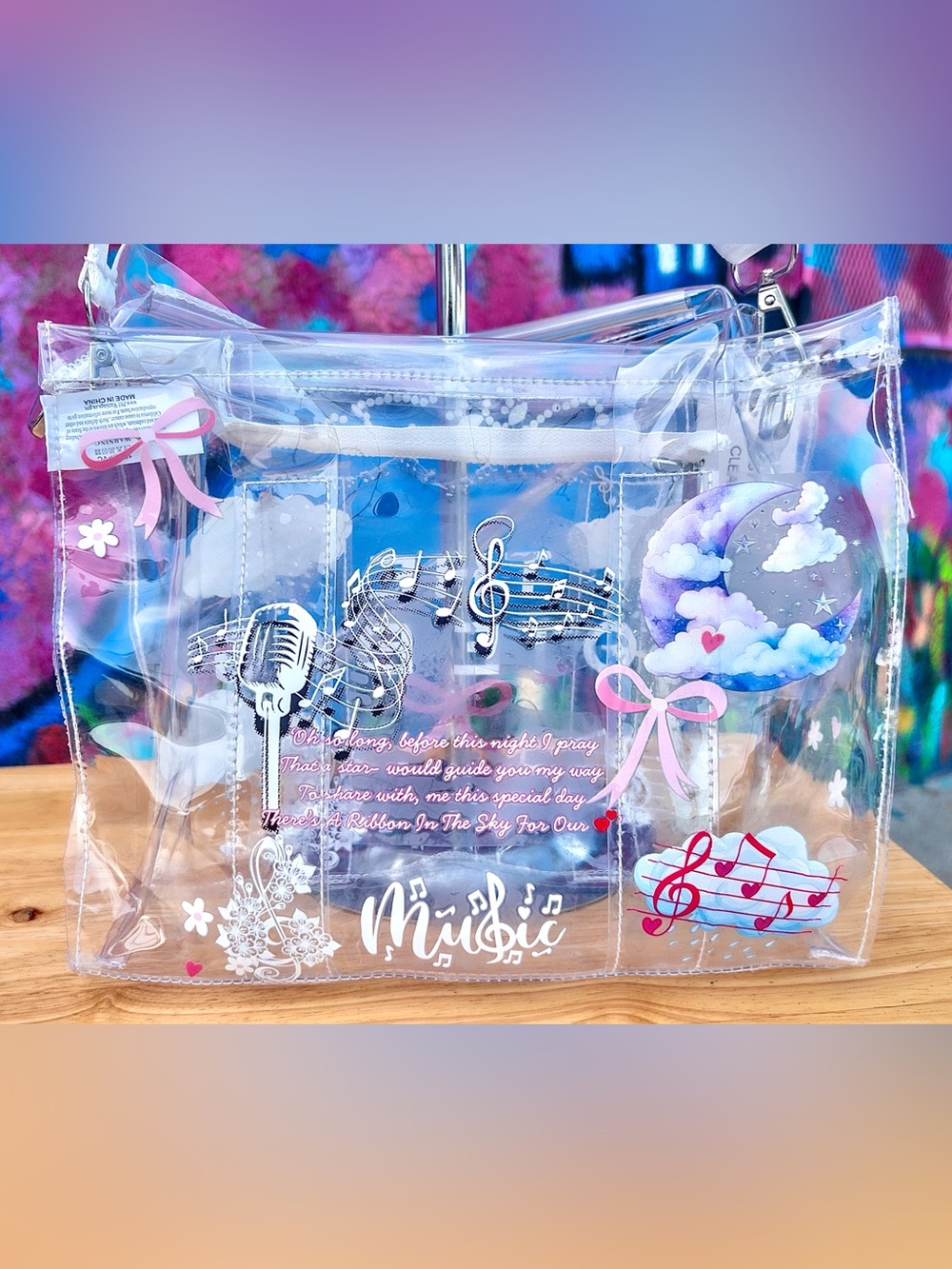 ‘GEMSTONE RIBBON’ Clear Medium Tote Bag 10” - Picture 3 of 8